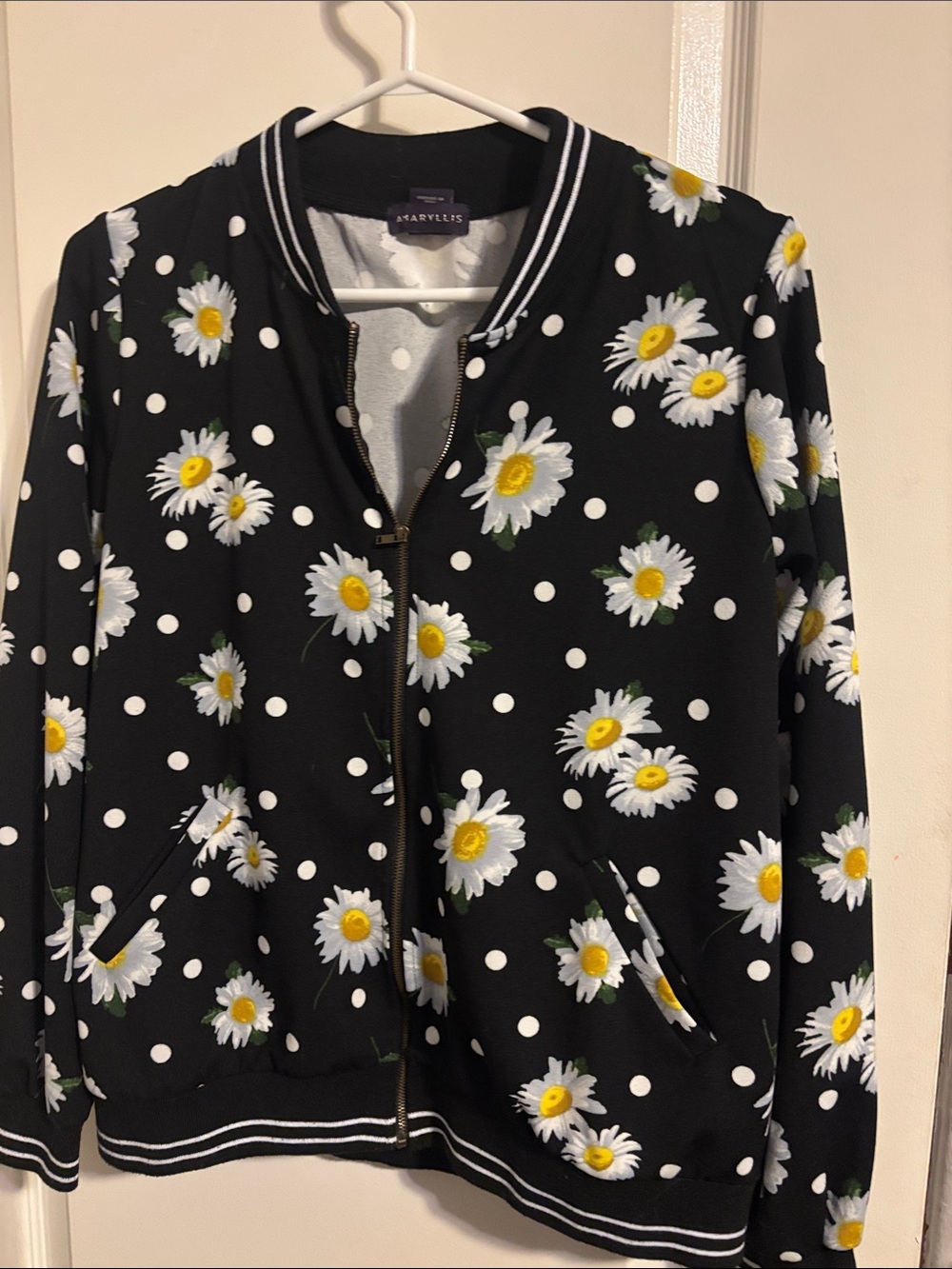 Amaryllis Black Daisy & Polka Dot Bomber Jacket